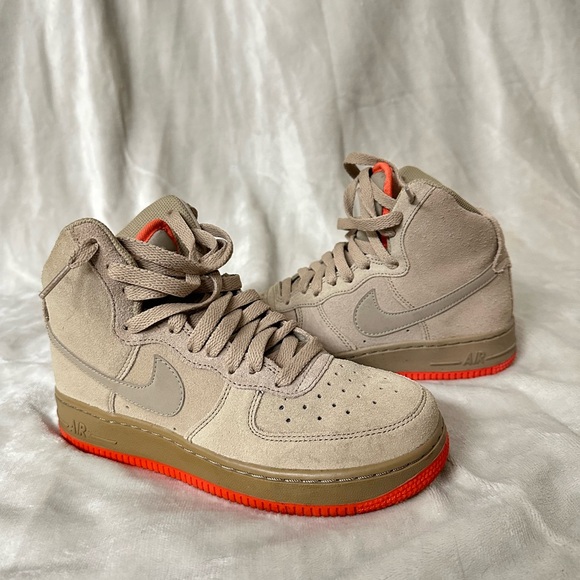 Nike Tan and Orange Air Force 1 high top Sneakers - Picture 1 of 5